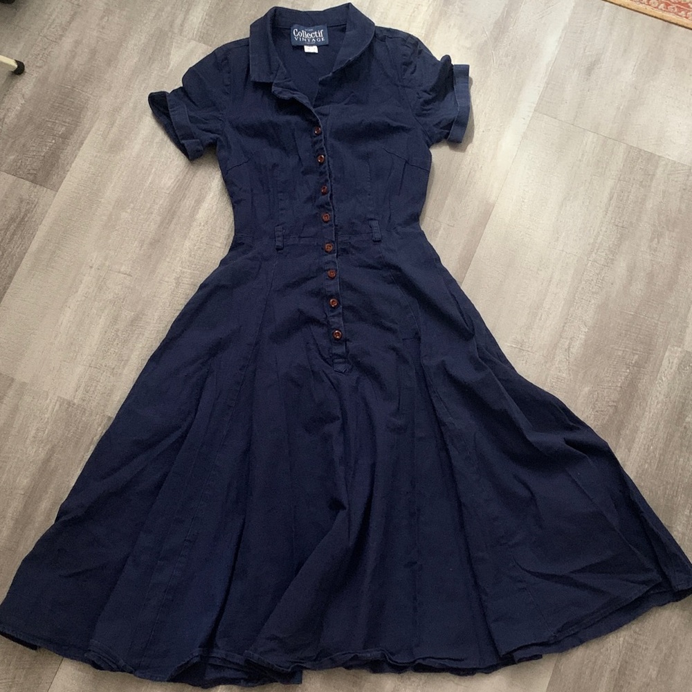 Collectif Catrina Navy Button-Up Midi Dress